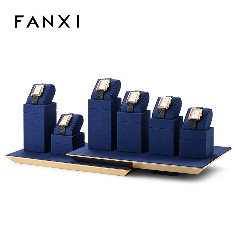 FANXI new arrival blue microfiber jewellery stand with metal frame