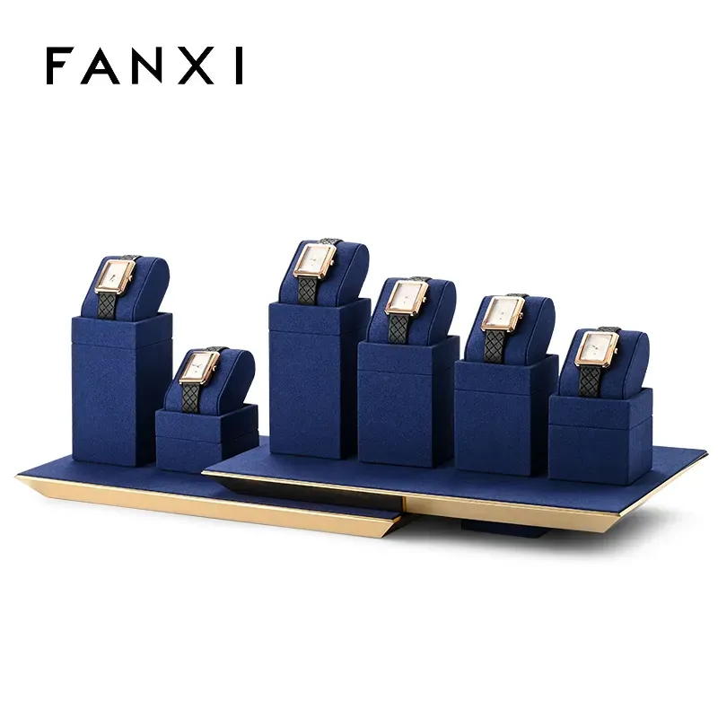 FANXI new arrival blue microfiber jewellery stand with metal frame