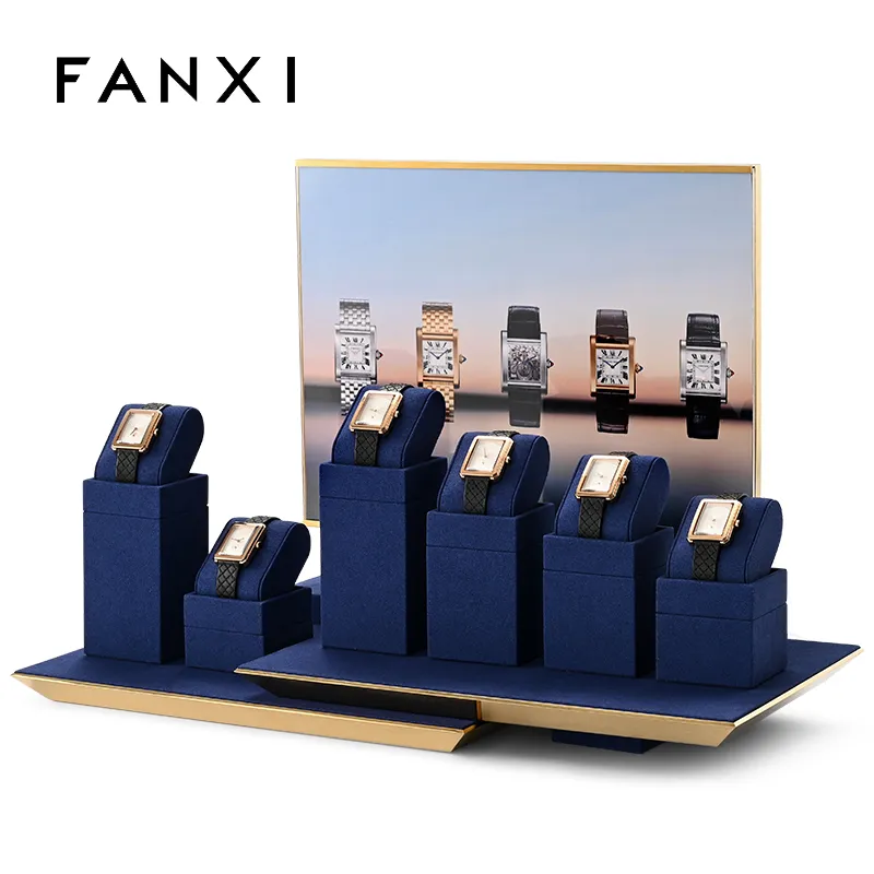 FANXI new arrival blue microfiber jewellery stand with metal frame