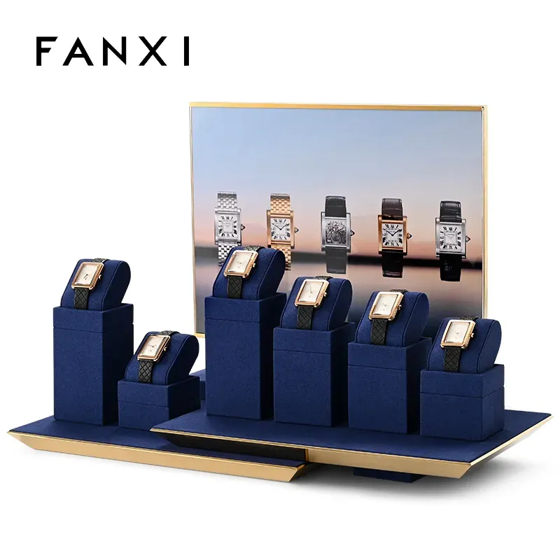 FANXI new arrival blue microfiber jewellery stand with metal frame