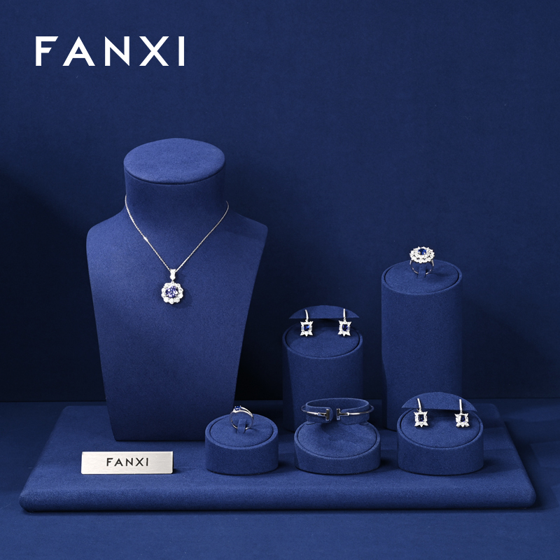 FANXI factory jewelry holder set with blue microfiber