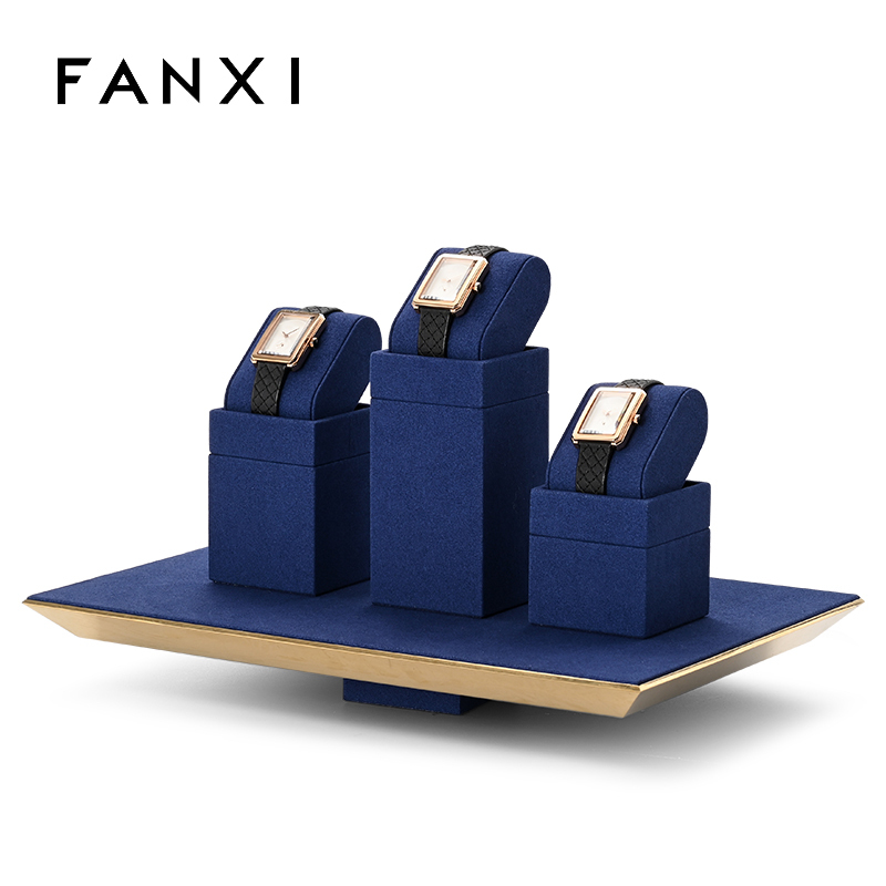 FANXI new arrival blue microfiber jewellery stand with metal frame