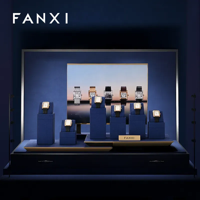 FANXI new arrival blue microfiber jewellery stand with metal frame