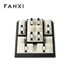 FANXI custom off white microfiber watch display with black PU leather frame