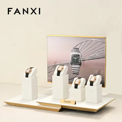 FANXI hot sale metal struture watch display stand with off-white microfiber