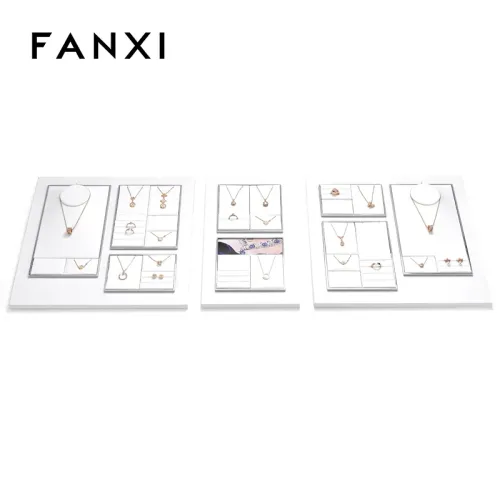 FANXI factory white PU leather jewelry exhibitors with metal structure