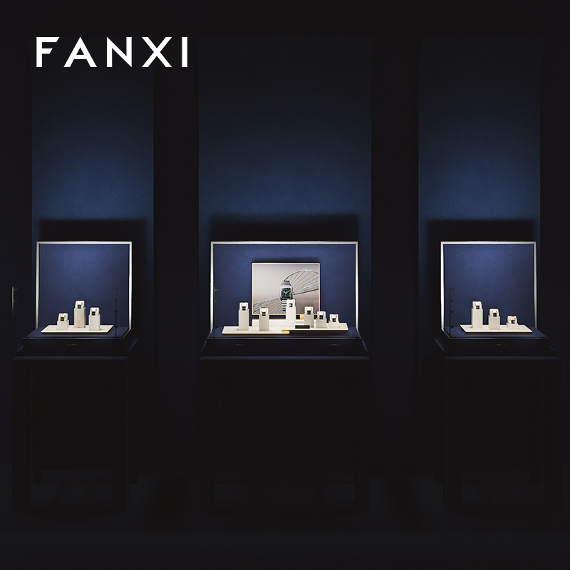 FANXI hot sale metal struture watch display stand with off-white microfiber