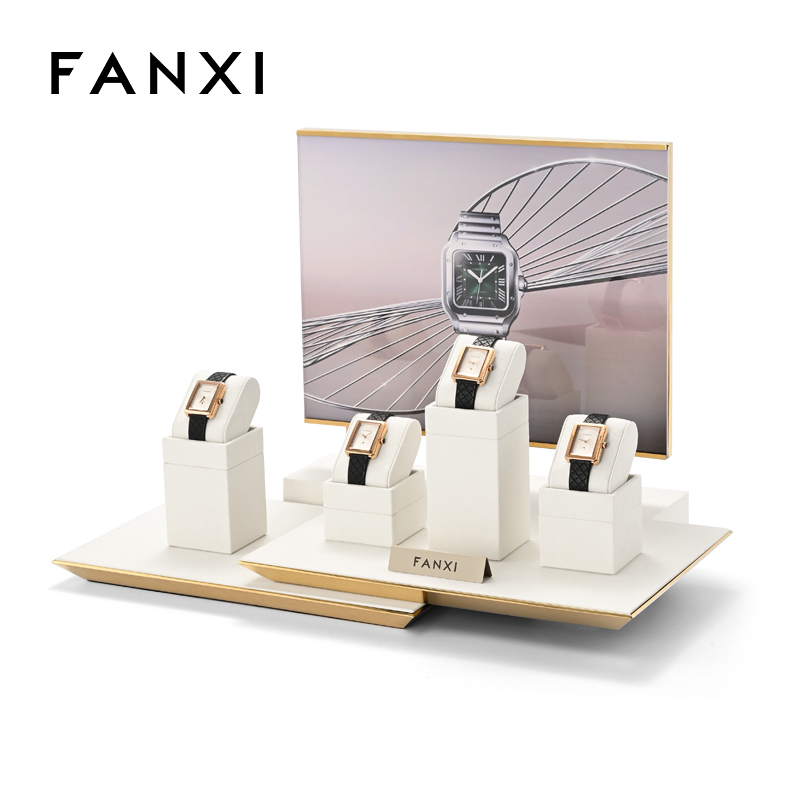 FANXI hot sale metal struture watch display stand with off-white microfiber