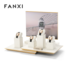 FANXI hot sale metal struture watch display stand with off-white microfiber