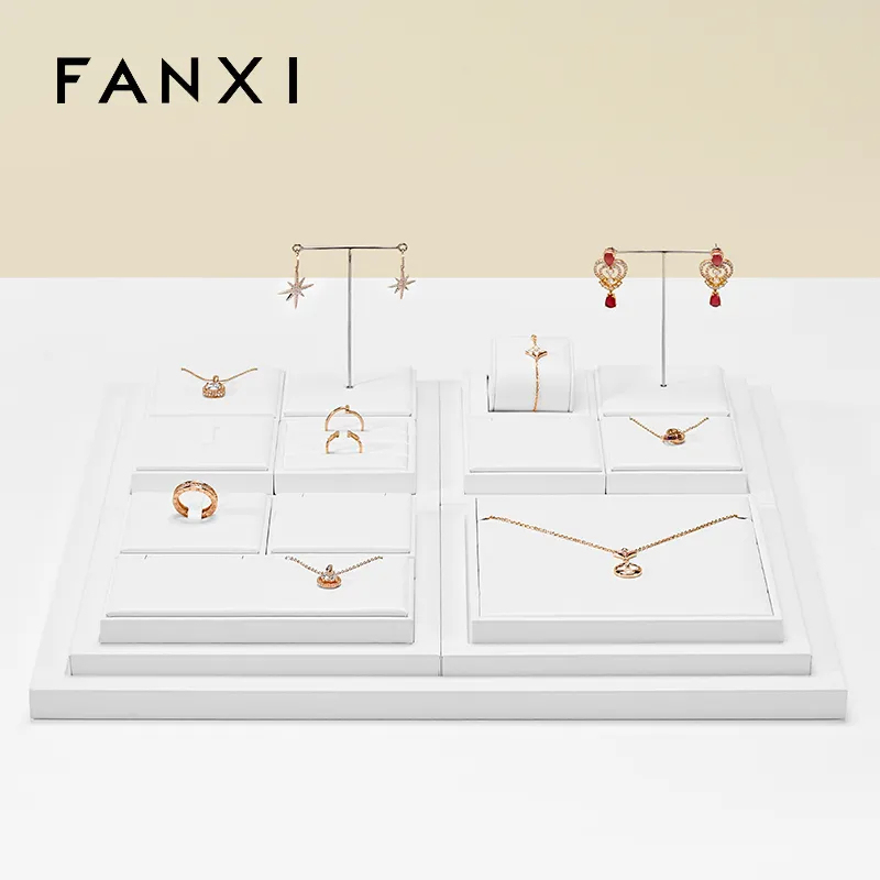 FANXI high end white colour leather jewellery display set