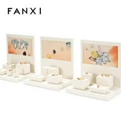 FANXI new arrival beige colour microfiber jewelry rack jewellery window display