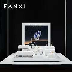 FANXI factory white PU leather jewelry display with metal frame