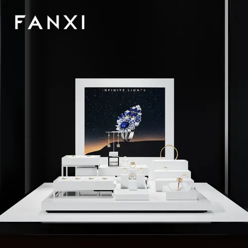 FANXI factory white PU leather jewelry display with metal frame