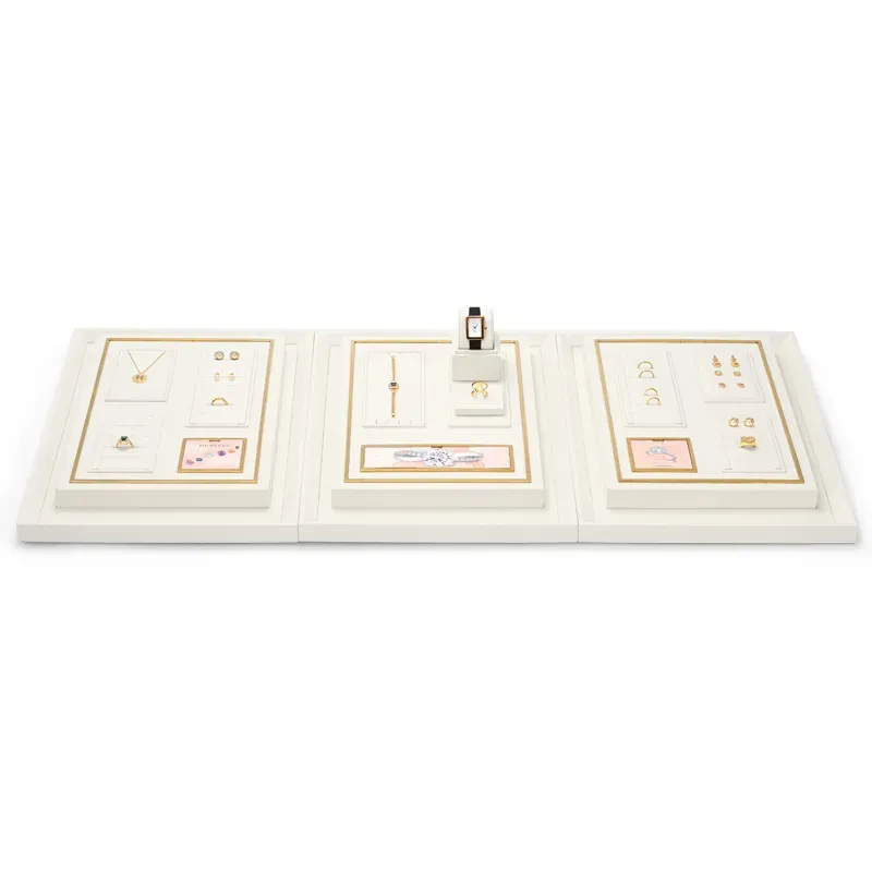 FANXI fashion beige colour metal jewellery display wrapped with microfiber