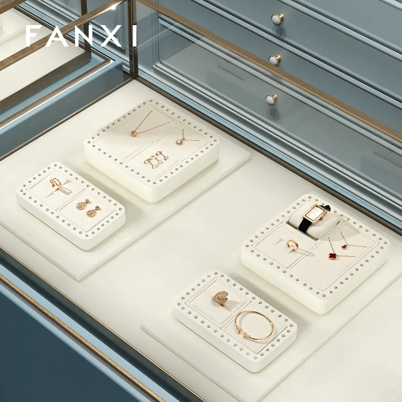 FANXI custom cream colour microfiber material jewelry display stand set