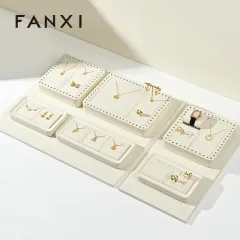 FANXI custom cream colour microfiber material jewelry display stand set