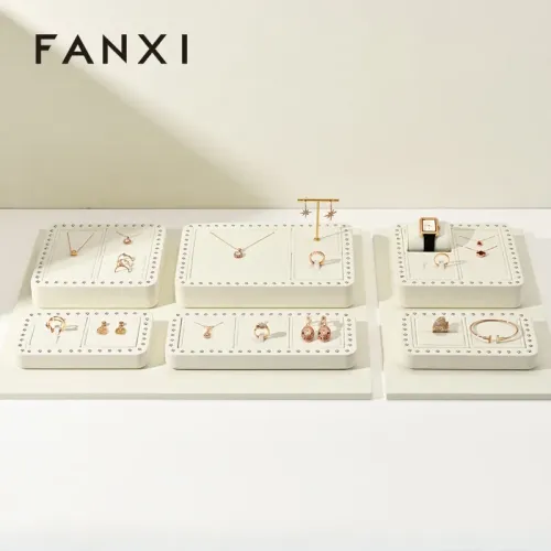 FANXI custom cream colour microfiber material jewelry display stand set