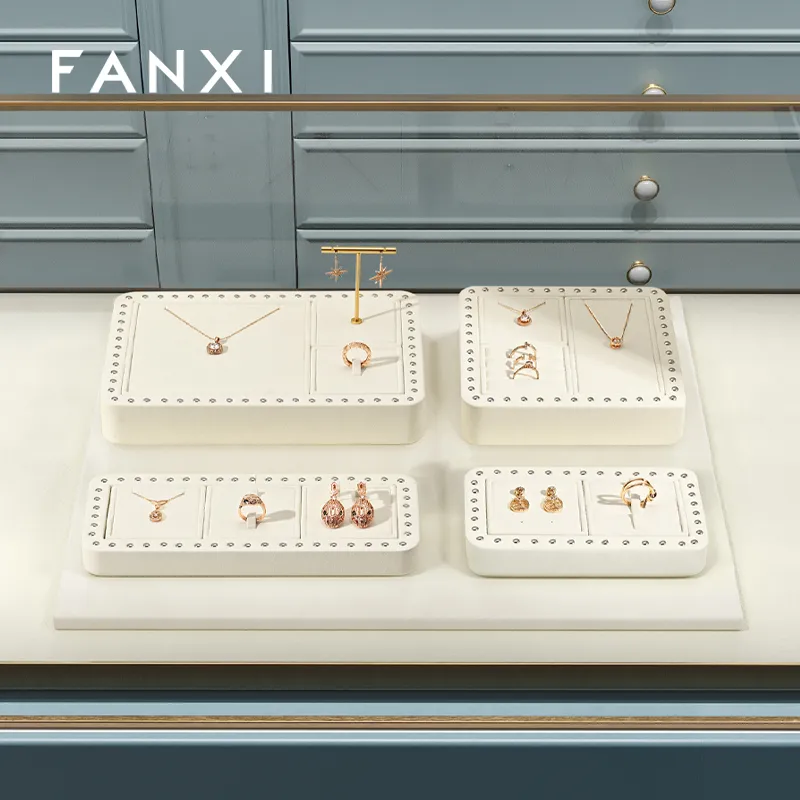 FANXI custom cream colour microfiber material jewelry display stand set