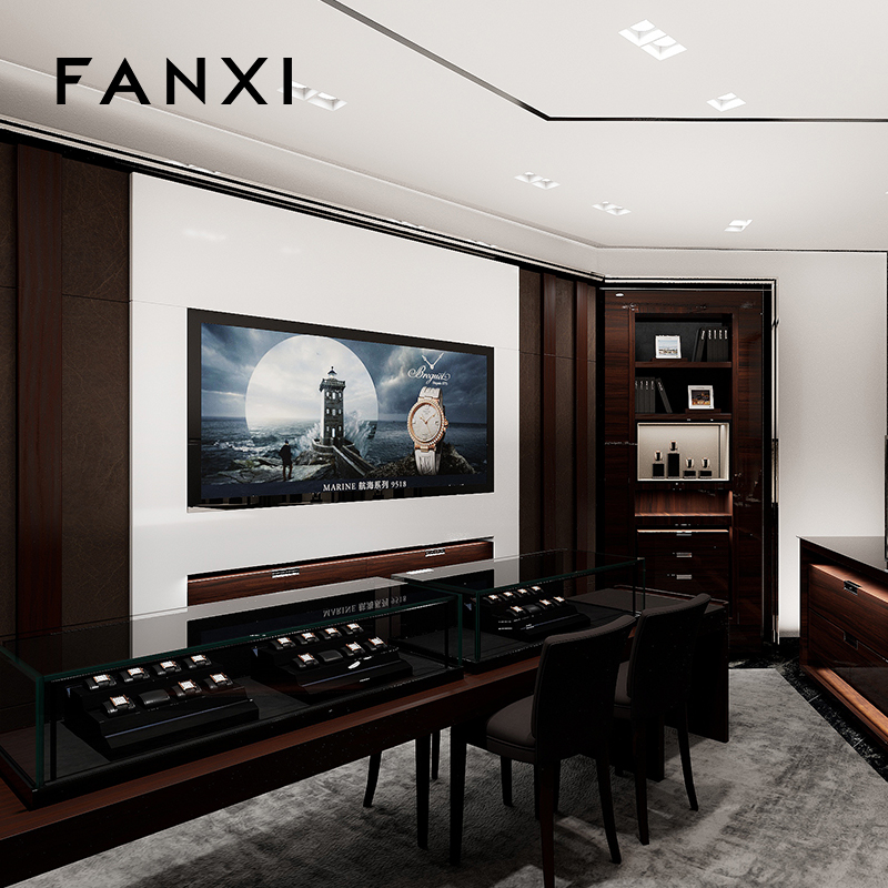 Fanxi luxury black PU leather Baking paint Acrylic watch display