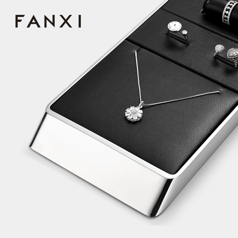 FANXI new arrival Black PU leather metal display for jewelry