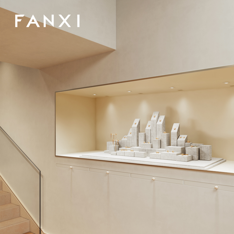 FANXI high quality Beige linen luxury jewelry display stand
