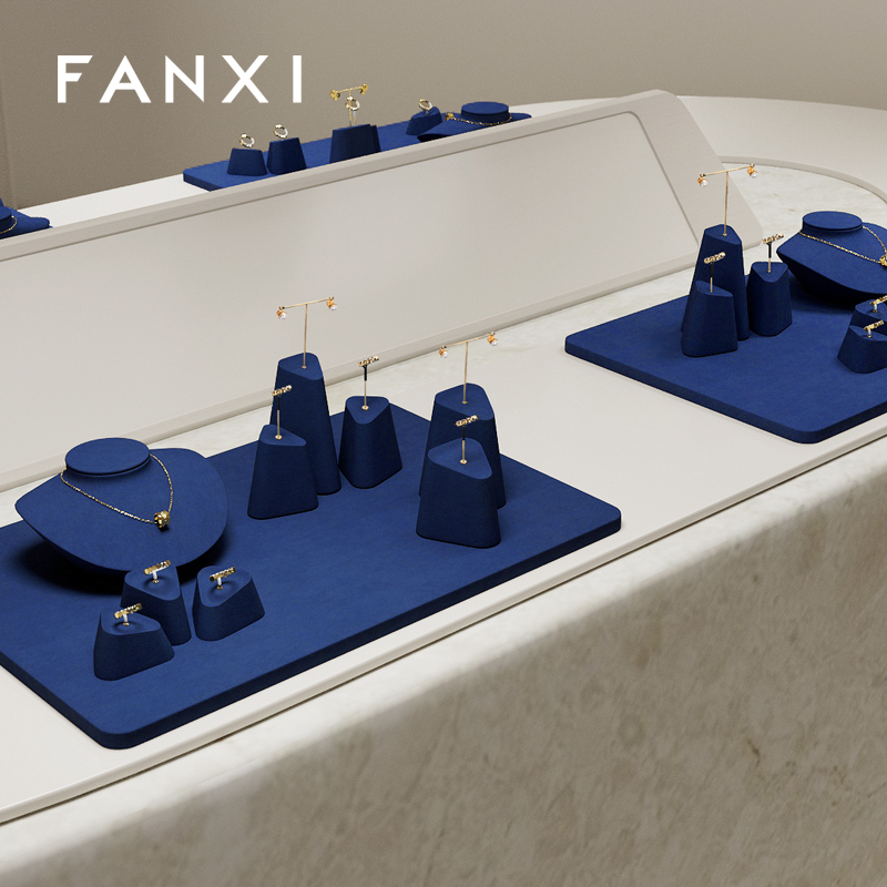FANXI custom Blue Microfiber necklace display stands