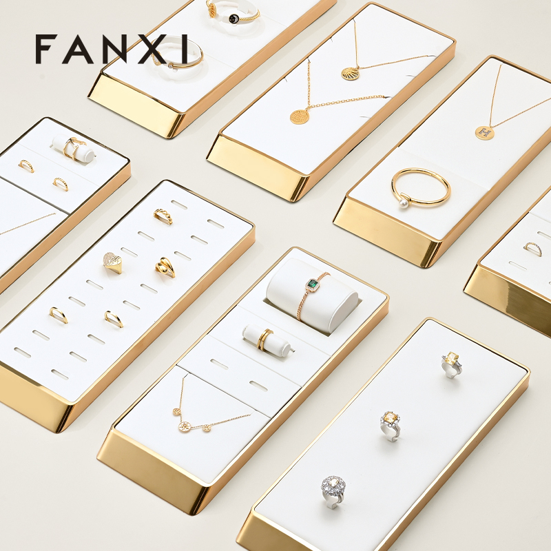 FANXI factory White PU leather metal luxurious jewelry display