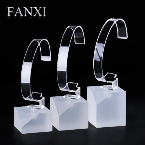 Wholesale Factory Custom Transparent Matt Acrylic Pedestal Bangle Watch Window Display Holder Rack C-ring Watch Display Stand