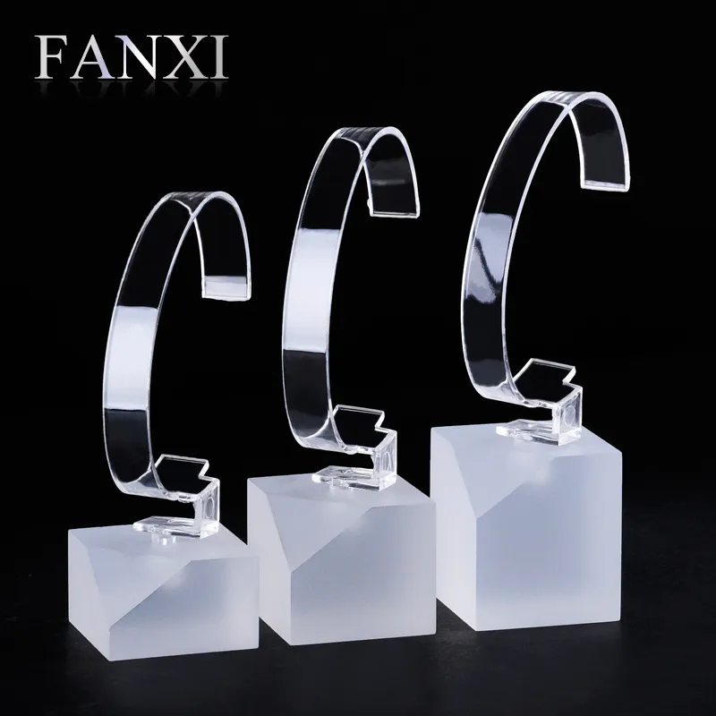 Wholesale Factory Custom Transparent Matt Acrylic Pedestal Bangle Watch Window Display Holder Rack C-ring Watch Display Stand