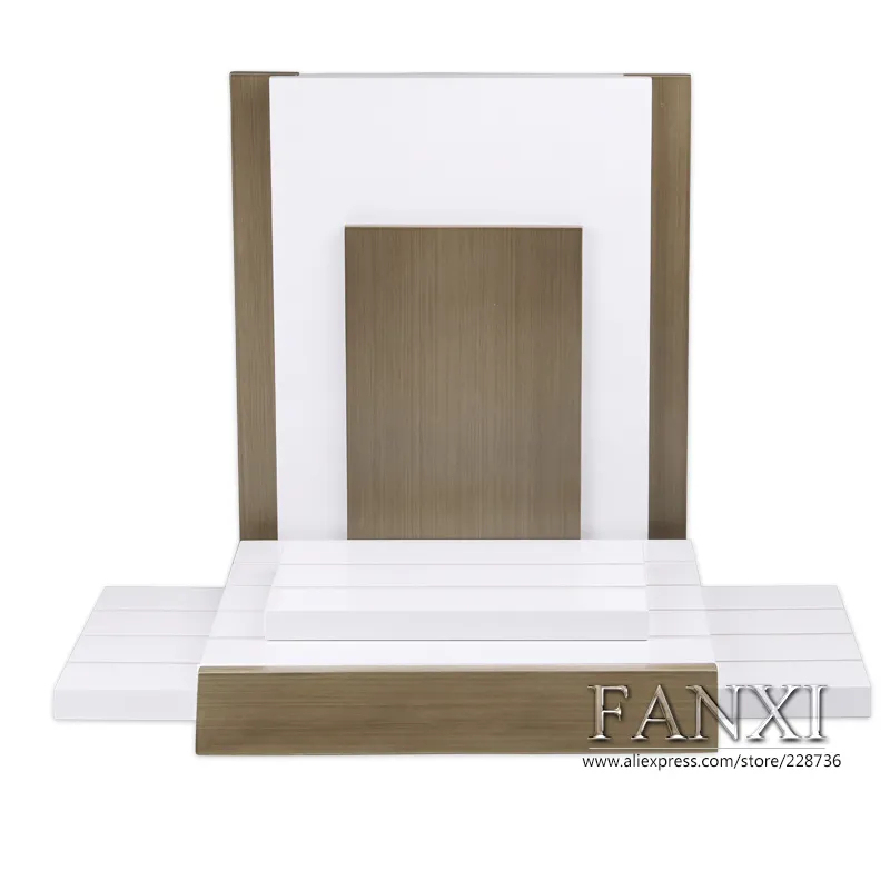 FANXI Wholesale Custom White And Champagne With Black Rubber C Ring Luxury Glossy Finish Lacquer Watch Display Set