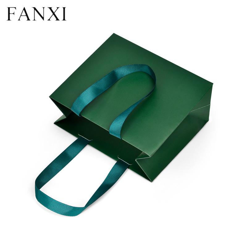 Green jewellery paper gift bags personalized