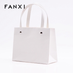 FANXI Wholesale White And Brown Gift Bags With Handle For Jewelry Gift Cloth Storage Custom Kraft Paper Bag