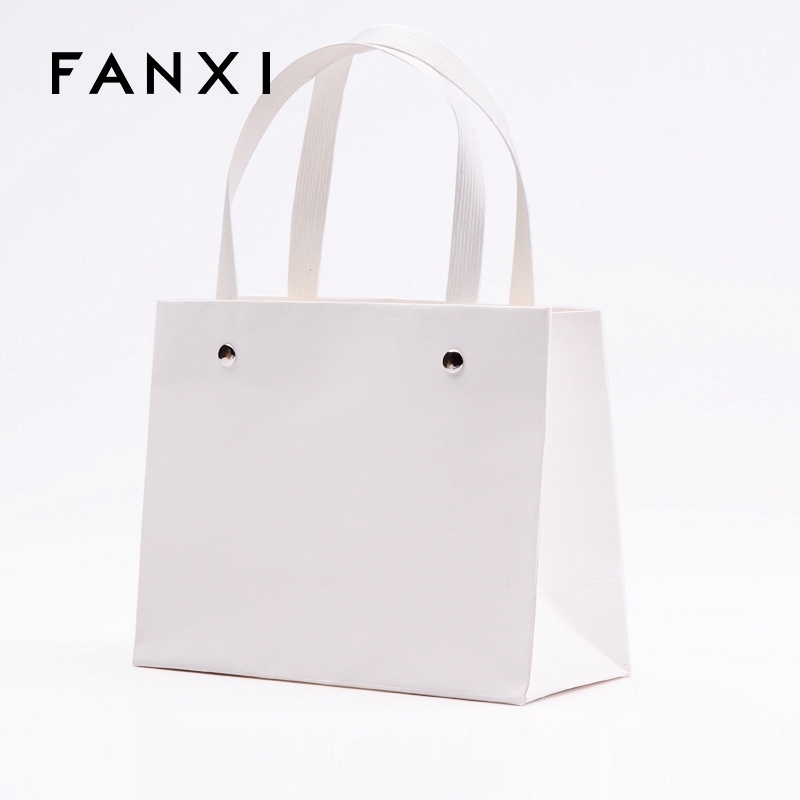 FANXI Wholesale White And Brown Gift Bags With Handle For Jewelry Gift Cloth Storage Custom Kraft Paper Bag