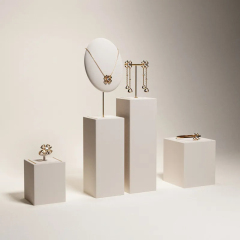Luxury metal frame jewelry display set with white microfiber