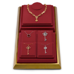 metal jewellery display tray with red leather