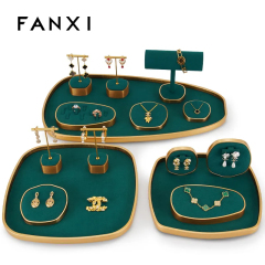 Custom counter metal frame with green microfiber jewellery display stand set exhibitor