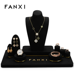 Custom counter black microfiber jewellery display set exhibitor