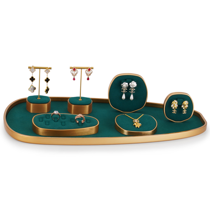 Custom counter metal frame with green microfiber jewellery display stand set exhibitor