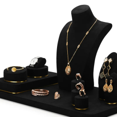 Custom counter black microfiber jewellery display set exhibitor