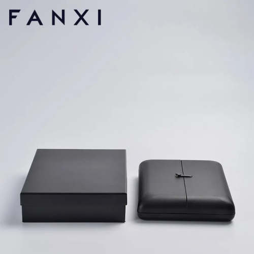 FANXI factory customize logo colour black leather jewellery packing boxc