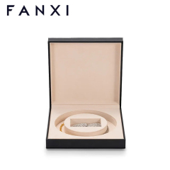 FANXI factory customize logo colour balck leather jewelry packaging box with suede inside