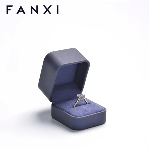 FANXI factory customize logo colour navy blue leather jewellery box with microfiber inside
