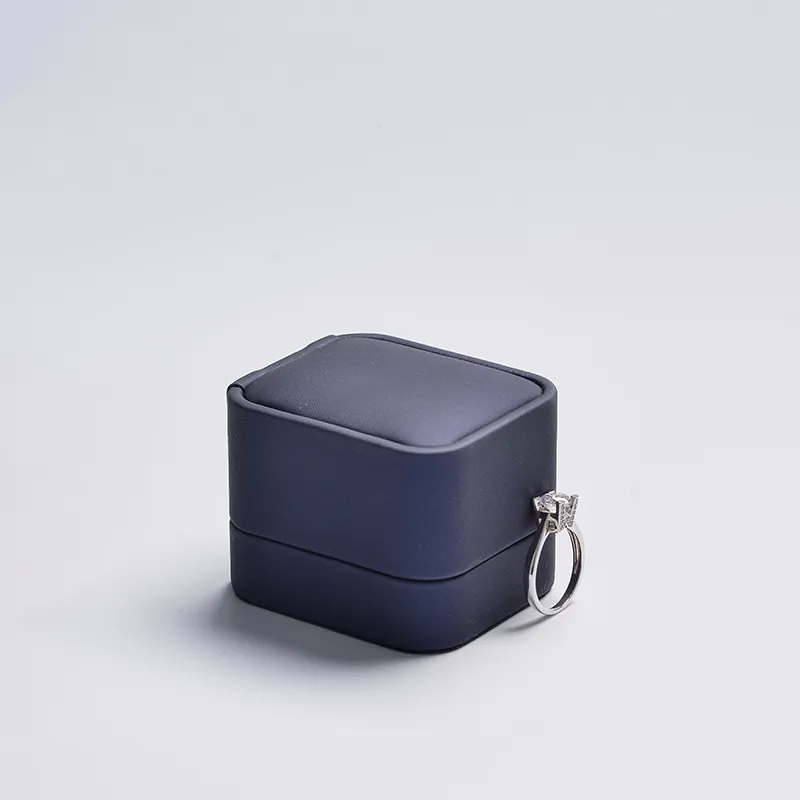 FANXI factory customize logo colour navy blue leather jewellery box with microfiber inside