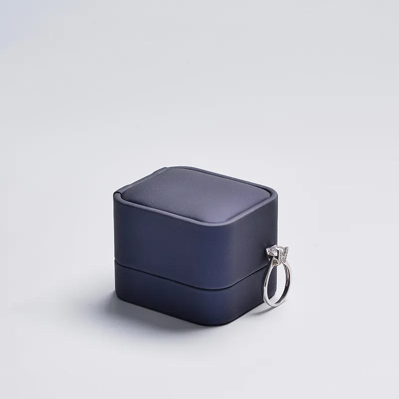 FANXI factory customize logo colour navy blue leather jewellery box with microfiber inside