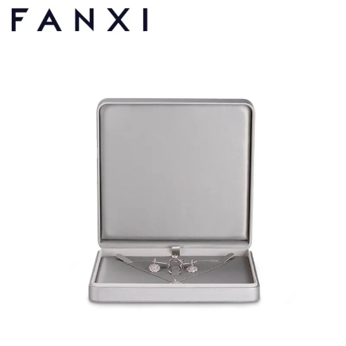 FANXI custom logo &amp; colour grey leather jewelry packaging box