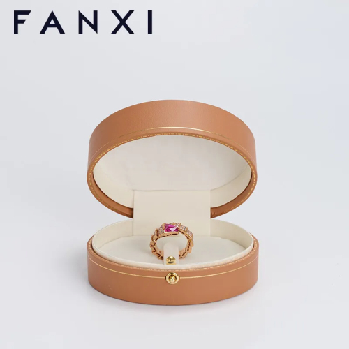 FANXI custom logo &amp; colour leatherette jewelry packaging box with beige velvet inside