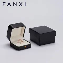 FANXI custom logo & colour black leather jewelry packaging box with beige velvet inside