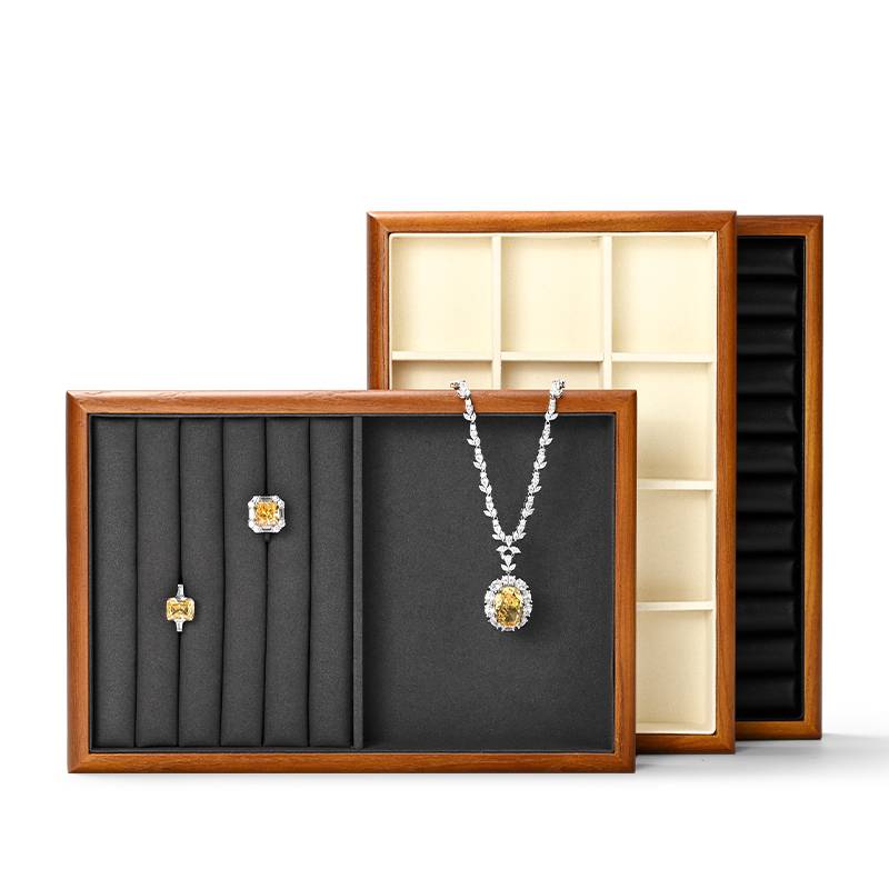 FANXI high quality Burlywood Microfiber solid wood jewelry display tray