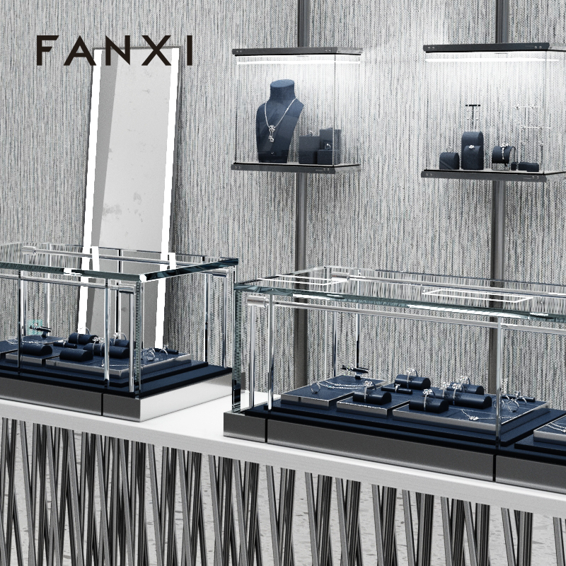 FANXI Blue Leather metal luxurious jewelry display