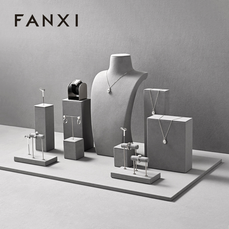 FANXI new arrival Gray Microfiber luxury jewellery display